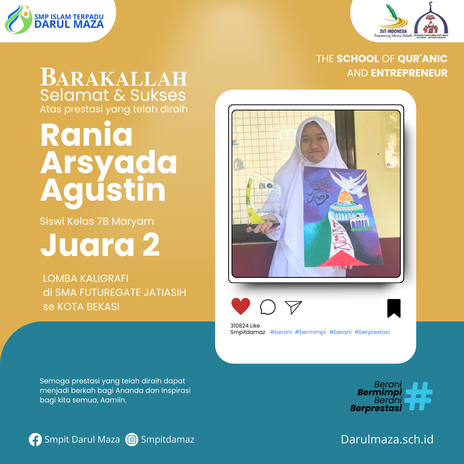 Lomba Kaligrafi SMA Futuregate Jatiasih Juara 2